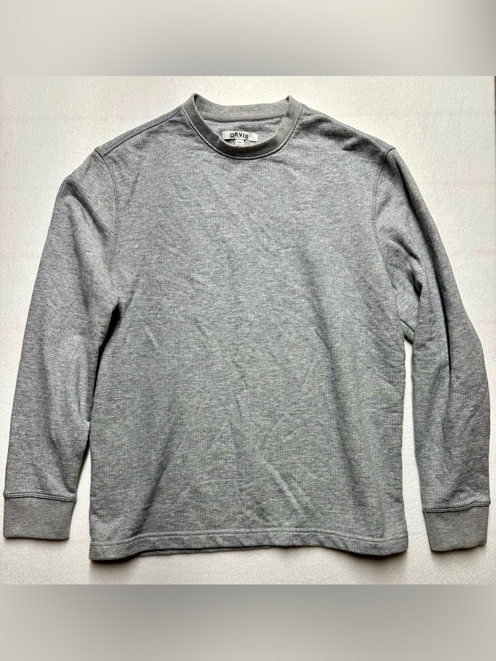 Orvis Men’s Small Gray Herringbone Crewneck Sweatshirt Cotton Blend